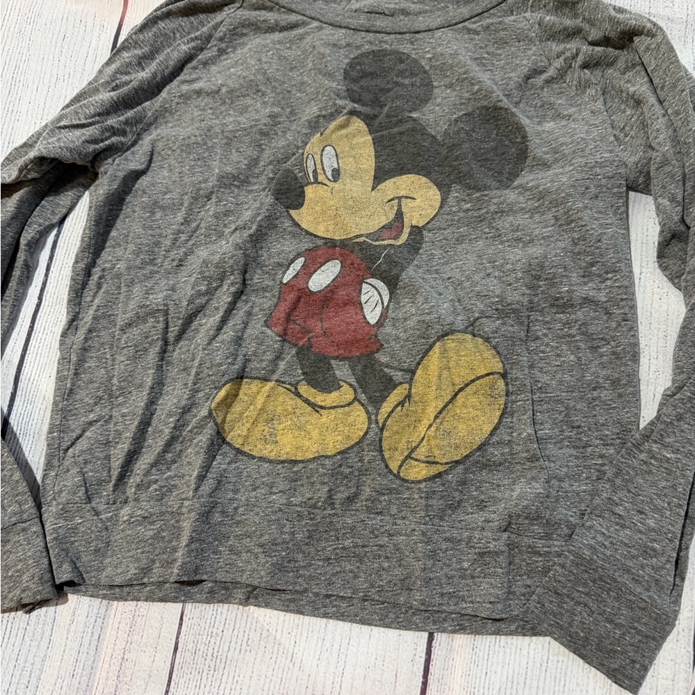 Gray Mickey Mouse Graphic Long Sleeve Shirt